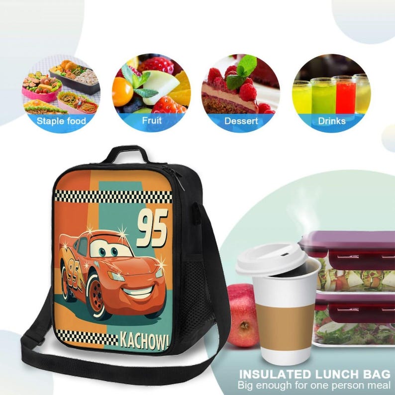 Disney Cars Lightning McQueen Insulated Lunch Bag Kachow Retro Racing Box image 2