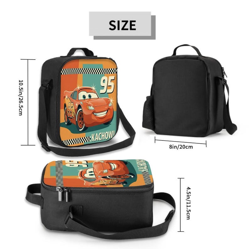 Disney Cars Lightning McQueen Insulated Lunch Bag Kachow Retro Racing Box image 3