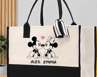 Mickey and Minnie Mouse Tote Bag Custom Disney Couple Gift Personalized Mickey Minnie Canvas Bag Disney World Trip Bag Disney Honeymoon Gift