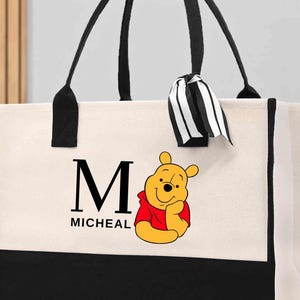 Custom Monogram Winnie The Pooh Bag, Personalized Name Disney Tote, Library Book Bag, Teacher Gift image 4