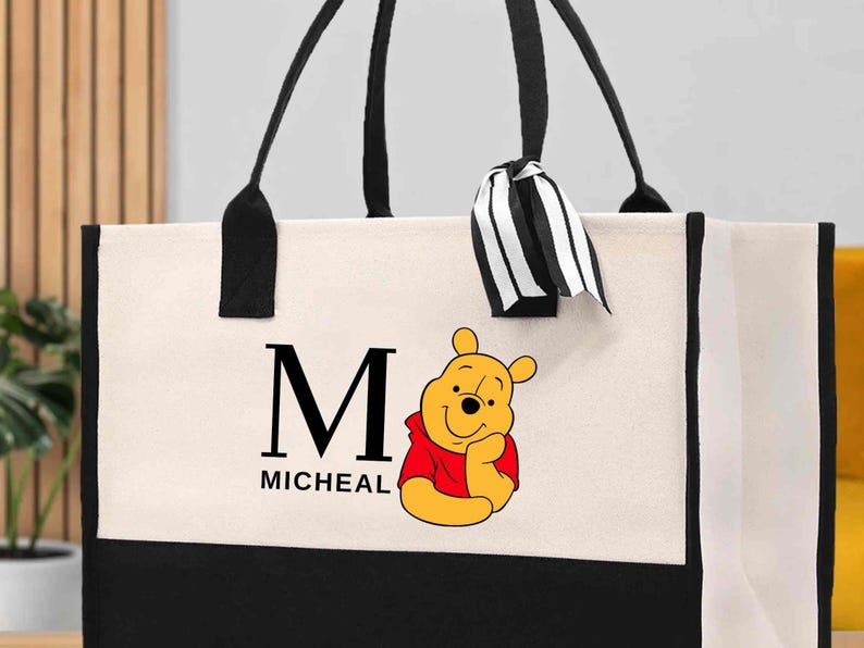 Custom Monogram Winnie The Pooh Bag, Personalized Name Disney Tote, Library Book Bag, Teacher Gift image 4