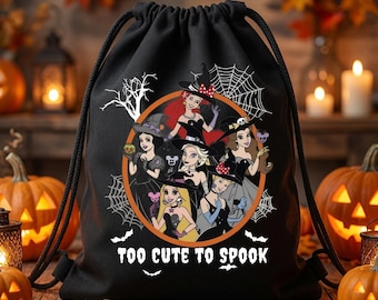Disney Princess Halloween Witches Cotton Canvas Drawstring Backpack Cinch Sack Bag