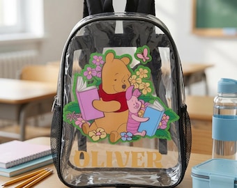 Custom Name Disney Winnie the Pooh Clear Backpack Personalized Transparent PVC Bag