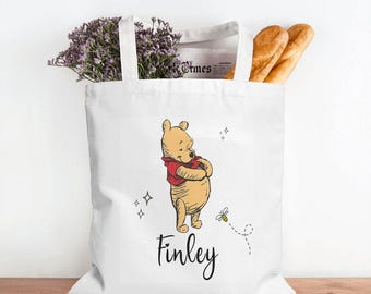 Custom Disney Winnie the Pooh White Canvas Tote Bag 15.7x13.8 (Free Shipping)