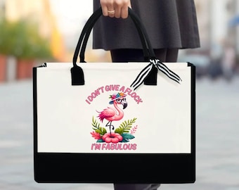 Funny Flamingo Canvas Tote Bag: I Don't Give A Flock Quote
