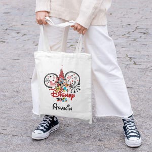 Custom Disney Trip 2026 Bag, Mickey Mouse Friends, Disneyland Castle Canvas Tote 15.75x13.78 (free shipping) 画像 2