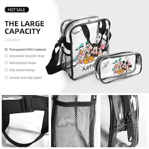 Juego de 3 mochilas transparentes de Mickey Mouse Friends: mochila transparente personalizada, bolsa para el almuerzo y estuche para lápices. Juego de mochilas escolares Disney para niños. imagen 5