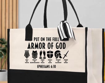 Armor of God Tote Ephesians 6 10 Christian Gift for Women Bible Verse Canvas Bag Scripture Tote Bag Religious Gift Church Bag Faith Handbag