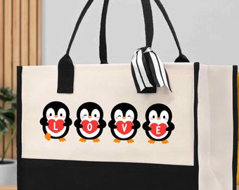 Penguin Love Valentine's Day Tote Bag, Penguin Gift