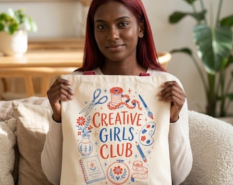 Creative Girls Club Tote Bag | Artsy Sewing Painting Craft Design