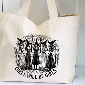 Vintage Witch Tote Bag: Girls Will Be Girls, Feminist Gift image 3