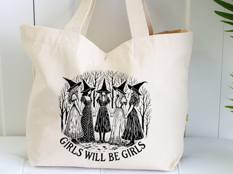 Vintage Witch Tote Bag: Girls Will Be Girls, Feminist Gift image 3