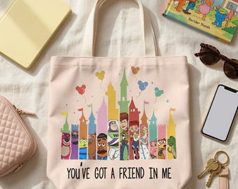 Disney Toy Story Woody Buzz Lightyear Pastel Castle Tote Bag Boxed Corners Medium