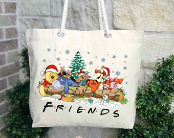 Winnie the Pooh Friends Christmas Tote Bag, Disney Christmas Tote, Holiday Tote Bag, Christmas Gift, Hundred Acre Wood Friends Tote Bag