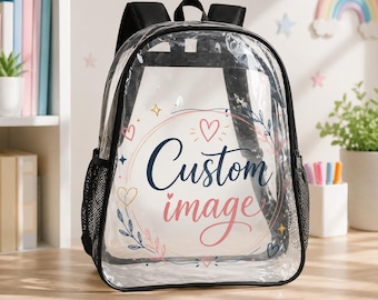 Custom Text/Image Clear PVC Transparent Backpack for School Stadium Approved