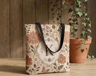 Monogram Floral Mosaic Tote | Personalized Initial Tote Bag