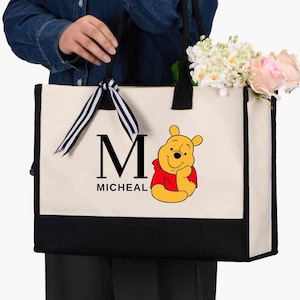 Custom Monogram Winnie The Pooh Bag, Personalized Name Disney Tote, Library Book Bag, Teacher Gift image 3