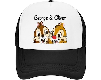 Chip and Dale Custom Kids Hat, Personalized Disney Squirrel Mesh Trucker Cap, Disney World Trip Family Vacation Gift, Rescue Rangers Hat