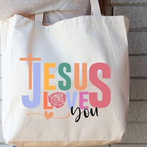 Jesus Loves You Tote Bag, Jesus Tote, Christian Bag, Bible Verse Bag, Jesus Tote, Christian Tote, Church Bag, Jesus Heat Tote, Religious Bag