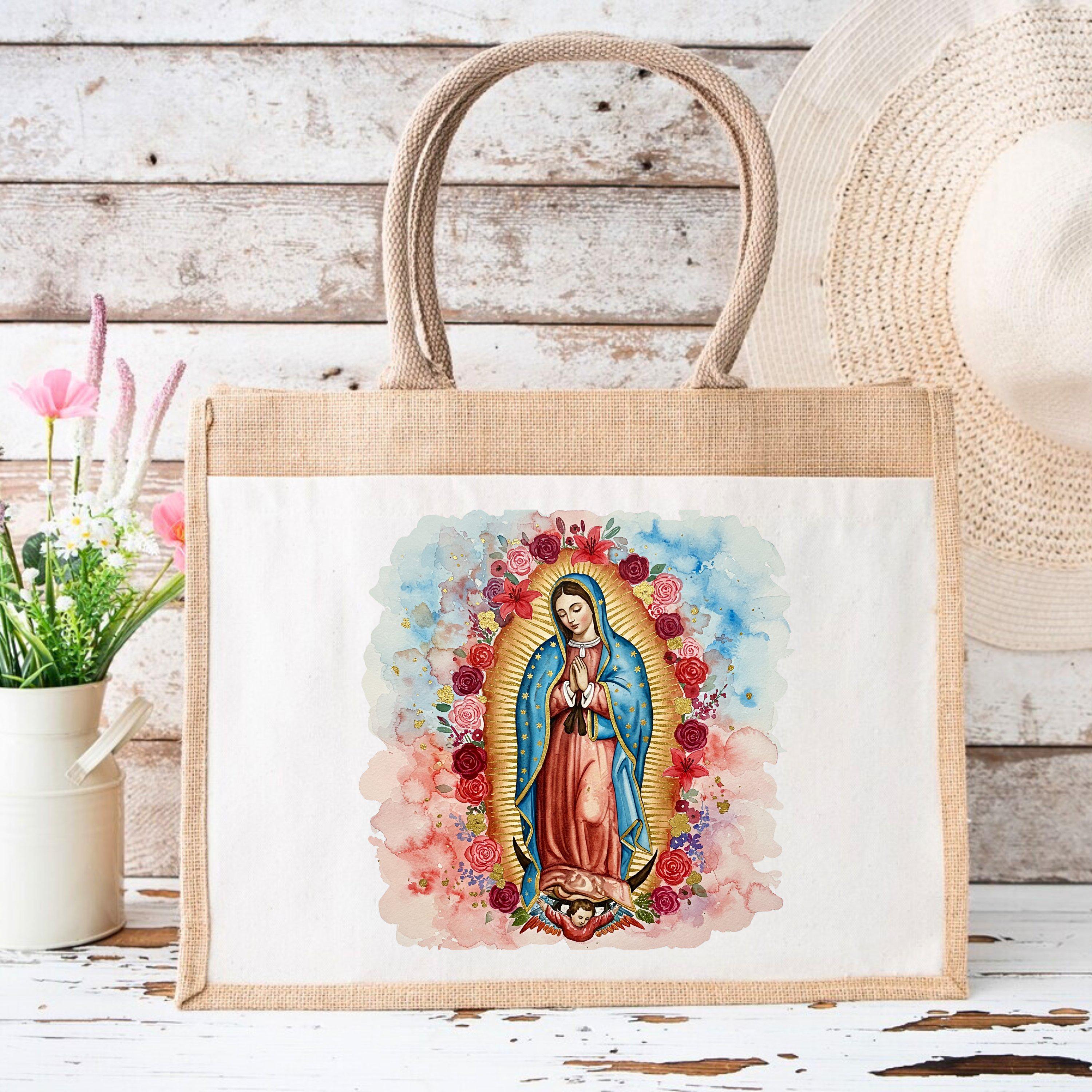 Watercolor Our Lady of Guadalupe Tote Bag: Floral Virgin Mary Christian ...