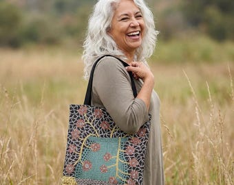 Mosaic Floral Vase Woven Tote | Pixel Art Flower Pattern Bag, Gift For Mom