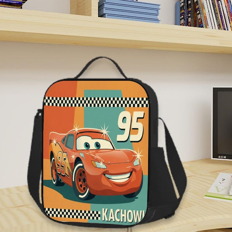 Disney Cars Lightning McQueen Insulated Lunch Bag Kachow Retro Racing Box image 1