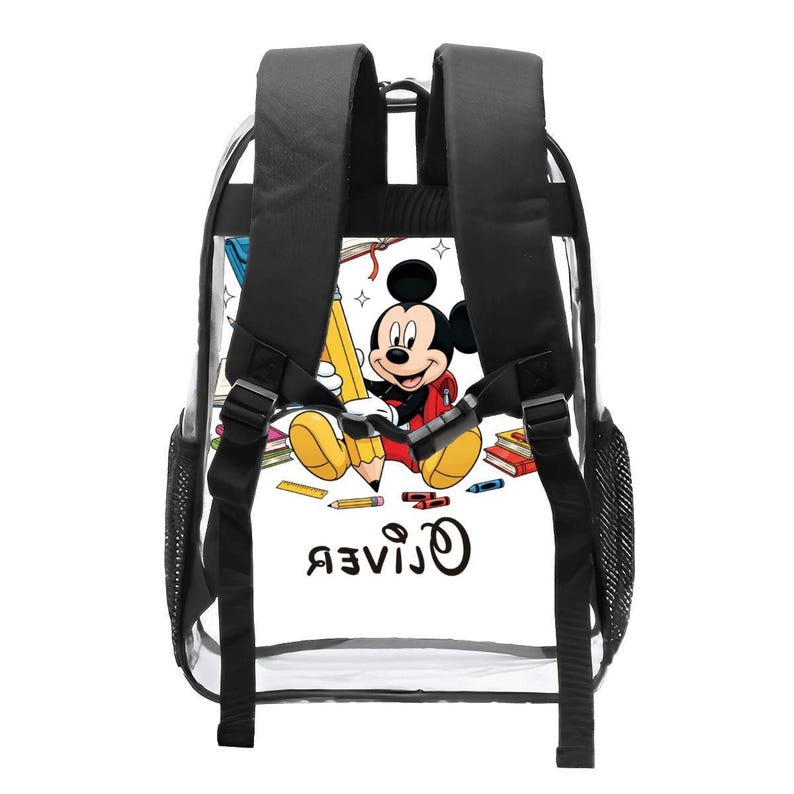 Personalized Mickey Mouse Clear Backpack for Kids – Custom Disney Transparent School Bag with Side Pockets, Cute Back To School Gift Bag image 3
