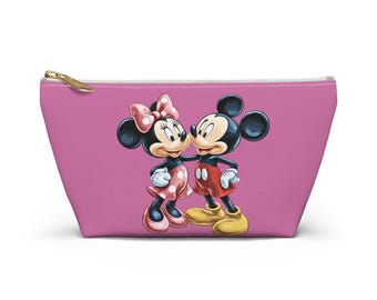 Disney Girls Accessory Pouch, Mickey and Minnie Mouse Makeup Bag, Pink Travel Cosmetic Case, Gift for Disney Fans, Small Minnie Toiletry Bag