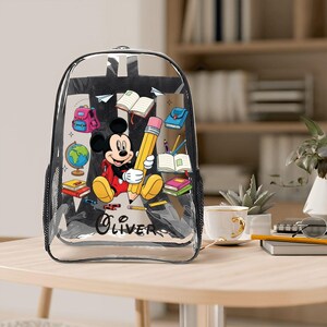 Personalized Mickey Mouse Clear Backpack for Kids – Custom Disney Transparent School Bag with Side Pockets, Cute Back To School Gift Bag image 5