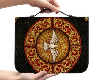 Catholic Holy Spirit Dove Prayer Script PU Leather Bible Case Zipper Handle Organizer