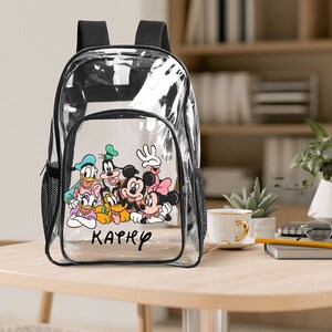 Juego de 3 mochilas transparentes de Mickey Mouse Friends: mochila transparente personalizada, bolsa para el almuerzo y estuche para lápices. Juego de mochilas escolares Disney para niños. imagen 8