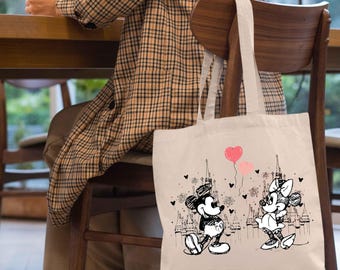Retro Mickey and Minnie Mouse Tote Bag - Disney Love Design