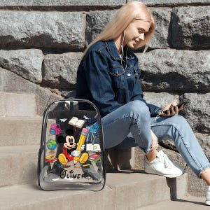Personalized Mickey Mouse Clear Backpack for Kids – Custom Disney Transparent School Bag with Side Pockets, Cute Back To School Gift Bag image 6