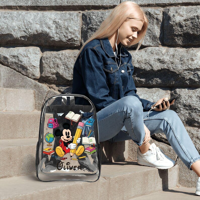 Personalized Mickey Mouse Clear Backpack for Kids – Custom Disney Transparent School Bag with Side Pockets, Cute Back To School Gift Bag image 6
