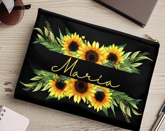 Personalisierte Sonnenblume Zubehör Tasche: Benutzerdefinierte Name Make-up Tasche