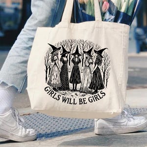 Vintage Witch Tote Bag: Girls Will Be Girls, Feminist Gift image 6