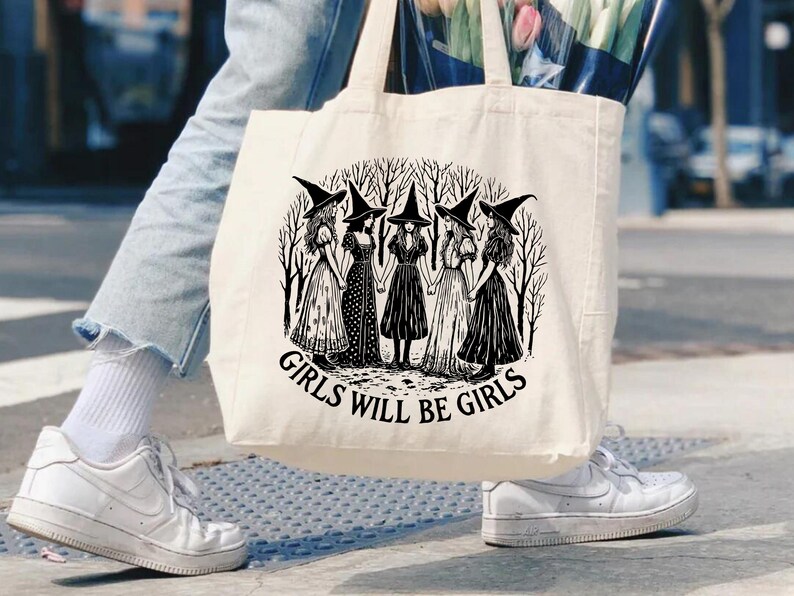 Vintage Witch Tote Bag: Girls Will Be Girls, Feminist Gift image 6