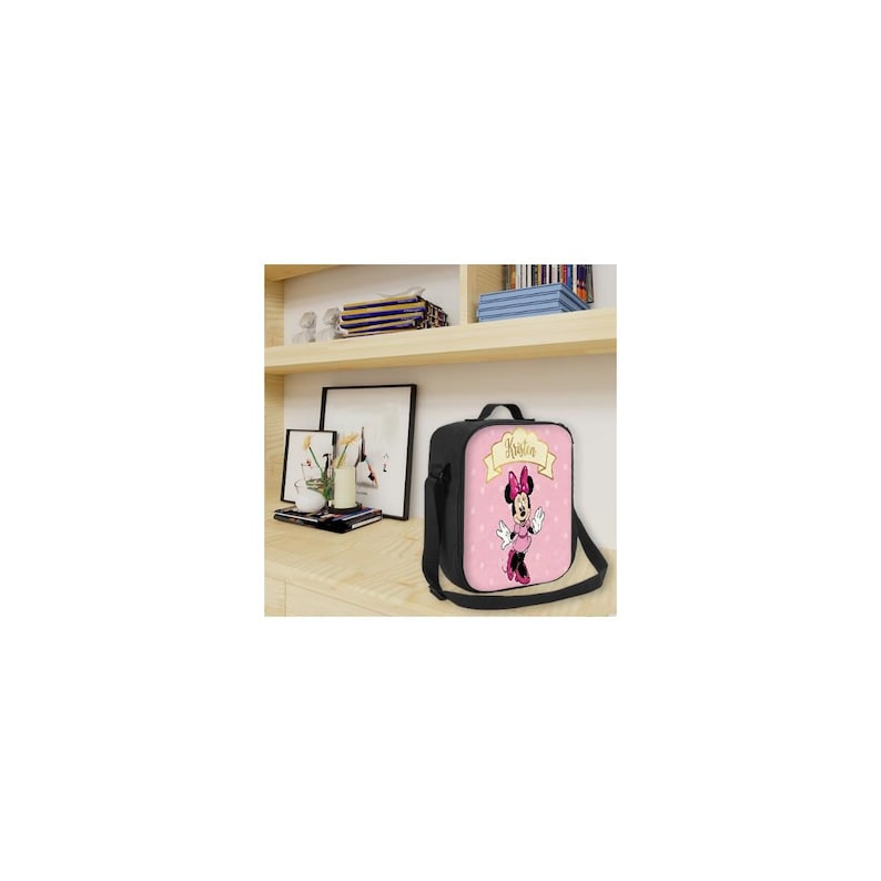 Bolsa de almuerzo isotérmica personalizada de Minnie Mouse de Disney, color rosa con lunares, para niñas. imagen 6
