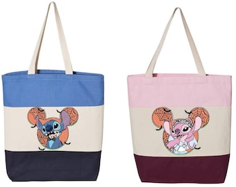 Disney Lilo and Stitch Halloween Canvas Tote Bag Personalised Tricolor Mickey Pumpkin