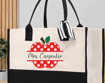 Bolsa de tela personalizada para profesores: bolsa de lona de algodón con nombre personalizado. Regalo para el Día Mundial de los Docentes y agradecimiento.