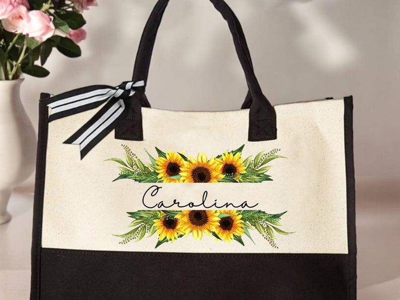 Personalized Sunflower Tote Bag: Custom Floral Gift Bild 6