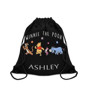 Custom Winnie The Pooh Drawstring Bag, Pooh Bear School Bag, Cute Pooh Bear Backpack, Casual Disney Bag, Personalized Pooh Lover Gift Bag