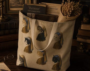 Vermeer Cat Tote Bag – Art History Inspired Shoulder Bag