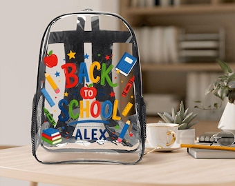 Personalized Back to School Clear PVC Transparent Backpack Stadium Approved Medium
