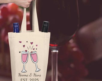 Gepersonaliseerde draagtas voor dubbele wijn, canvas drankdrager met 2 flessen
