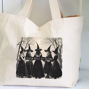 Vintage Girls Will Be Girls Witch Tote Bag, Halloween Gift image 2