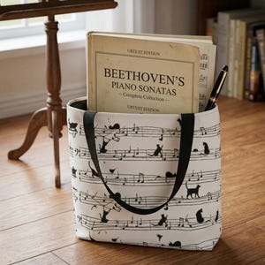   Katze Musik-Blatt Tragetasche Tasche Klavier Lehrer Geschenk Musiker Tote Musiknoten Katze Liebhaber Tasche Musik Studenten Geschenk Ästhetische Musik Tasche Geiger Geschenk