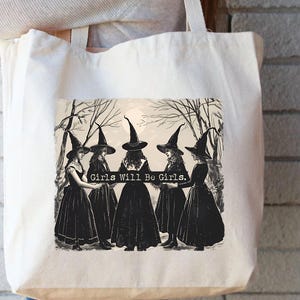 Vintage Girls Will Be Girls Witch Tote Bag, Halloween Gift image 4
