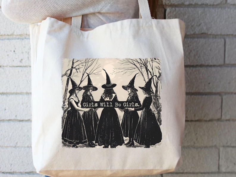 Vintage Girls Will Be Girls Witch Tote Bag, Halloween Gift image 4