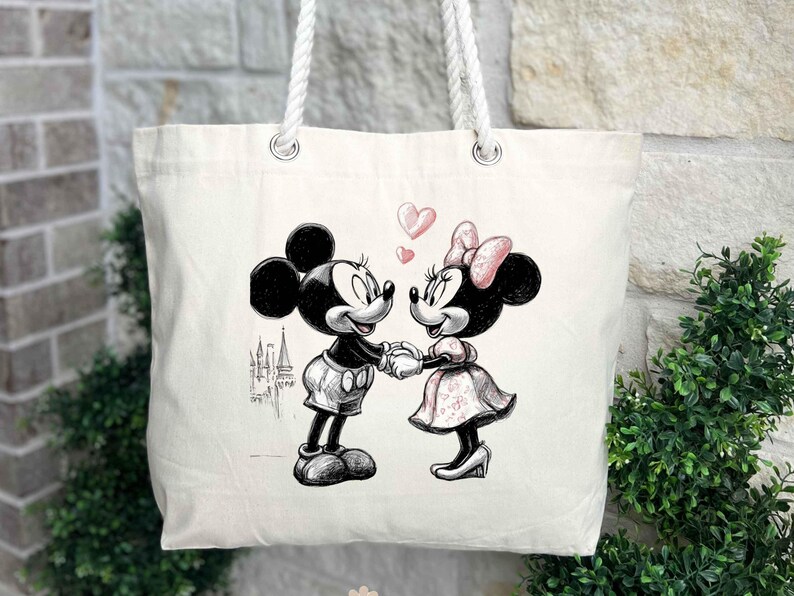 Retro Mickey and Minnie Mouse Tote Bag – Disney Valentines Gift image 2
